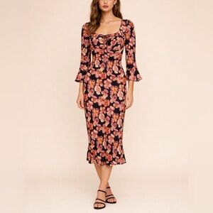 NWT Reformation Kiley Floral Print Midi Dress Size 10 Pansy